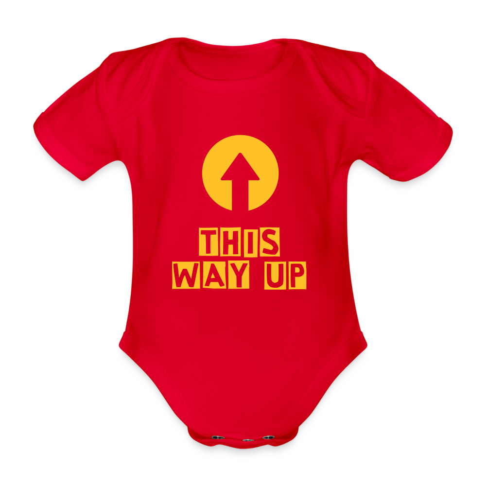 This way up: Organic Short-sleeved Baby Bodysuit - red
