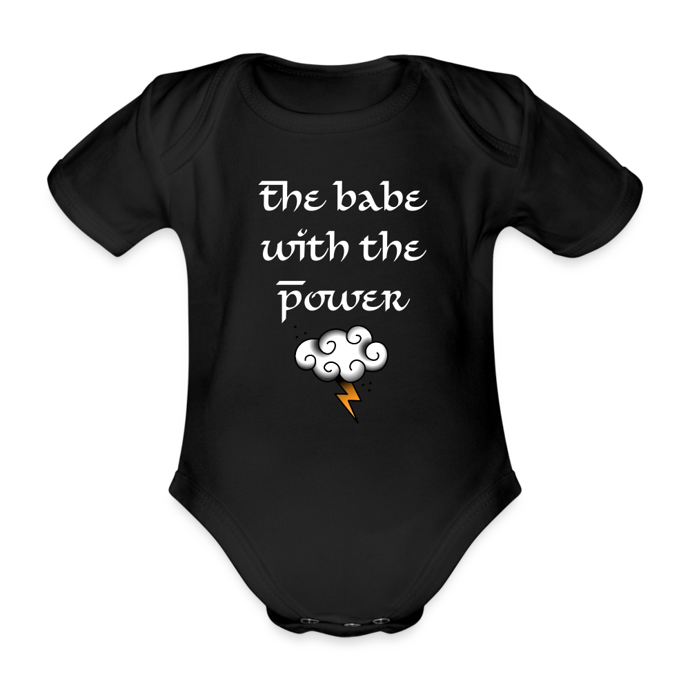 The Babe with the Power: Organic Short-sleeved Baby Bodysuit - black