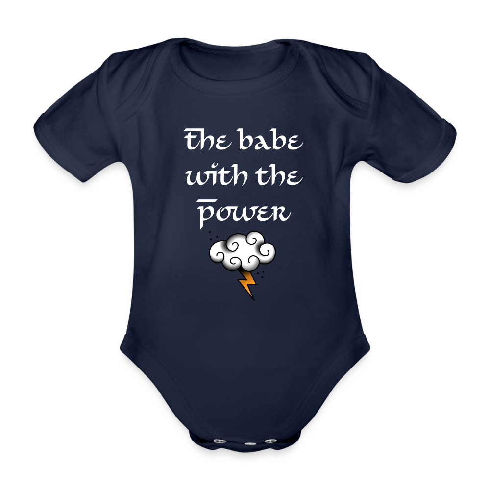 The Babe with the Power: Organic Short-sleeved Baby Bodysuit - dark navy