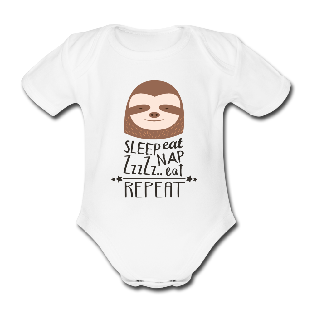 Sloth: Organic Short-sleeved Baby Bodysuit - white