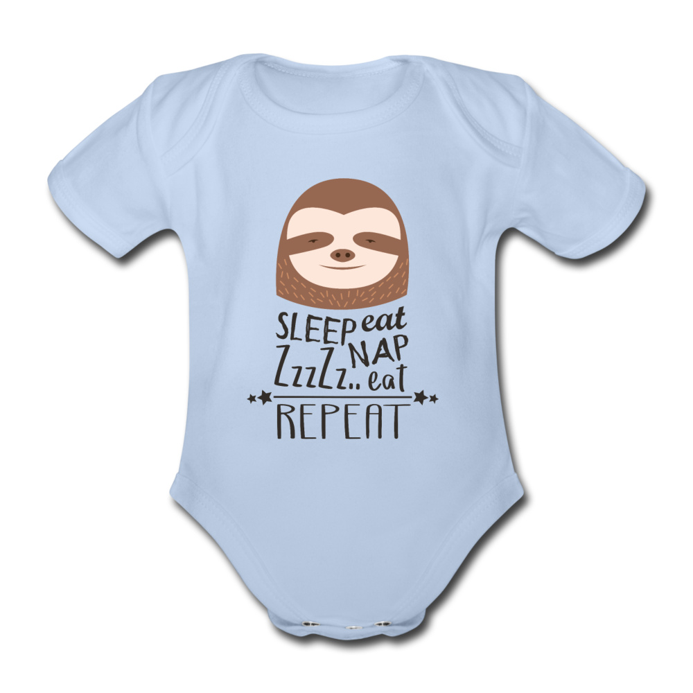 Sloth: Organic Short-sleeved Baby Bodysuit - sky